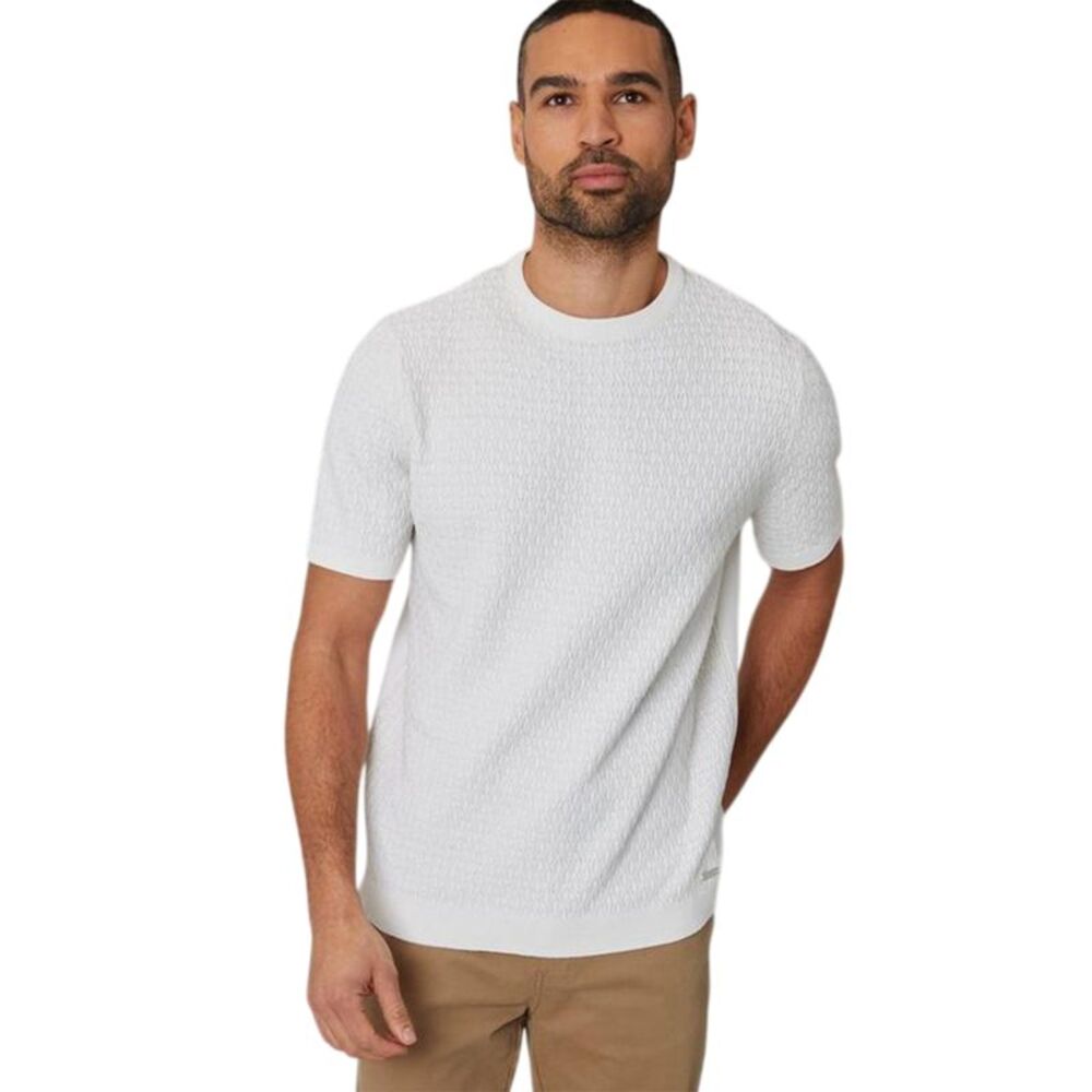 Threadbare Mens Textured Rib Knit Regular T-Shirt / Ecru